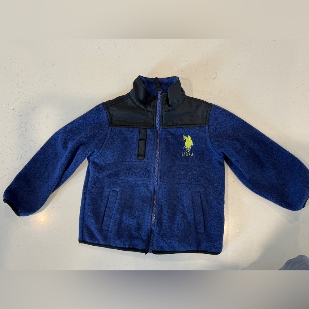 U.S. Polo Assn. Royal Blue Fleece Jacket with Black Yoke and Yellow Logo